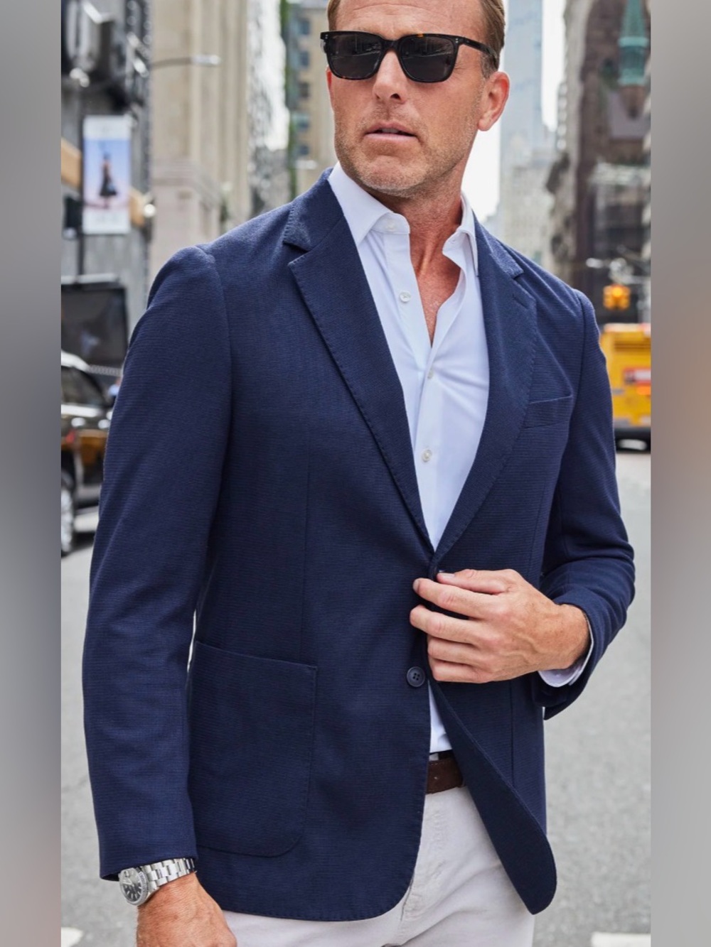 New Men’s Collars & Co Maverick Knit Deconstructed Blazer Size 40R. Navy